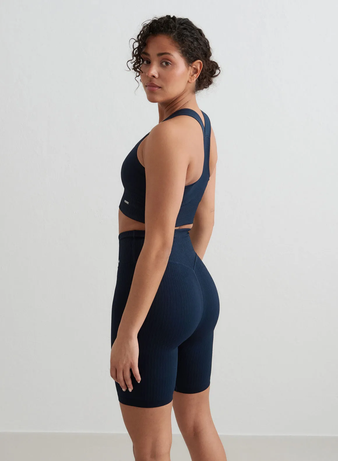 Navy Ribbed Biker Shorts AntiStaticCoating