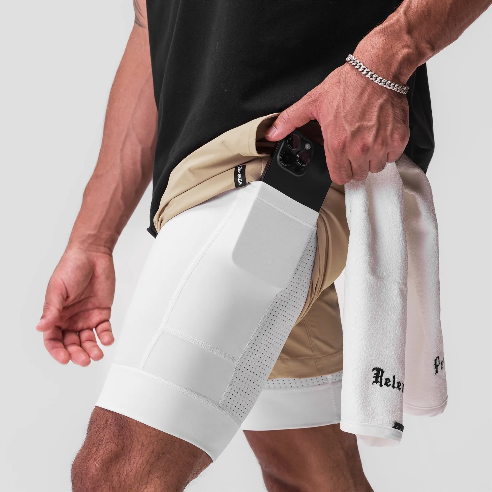 Double Layered Knees 0866. Tetra-Lite? 7" Liner Short - Khaki/ White / White "Wings"