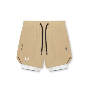 Wrinkle Resistant Treatment Multi Panel Construction 0866. Tetra-Lite? 7" Liner Short - Khaki/ White / White "Wings"