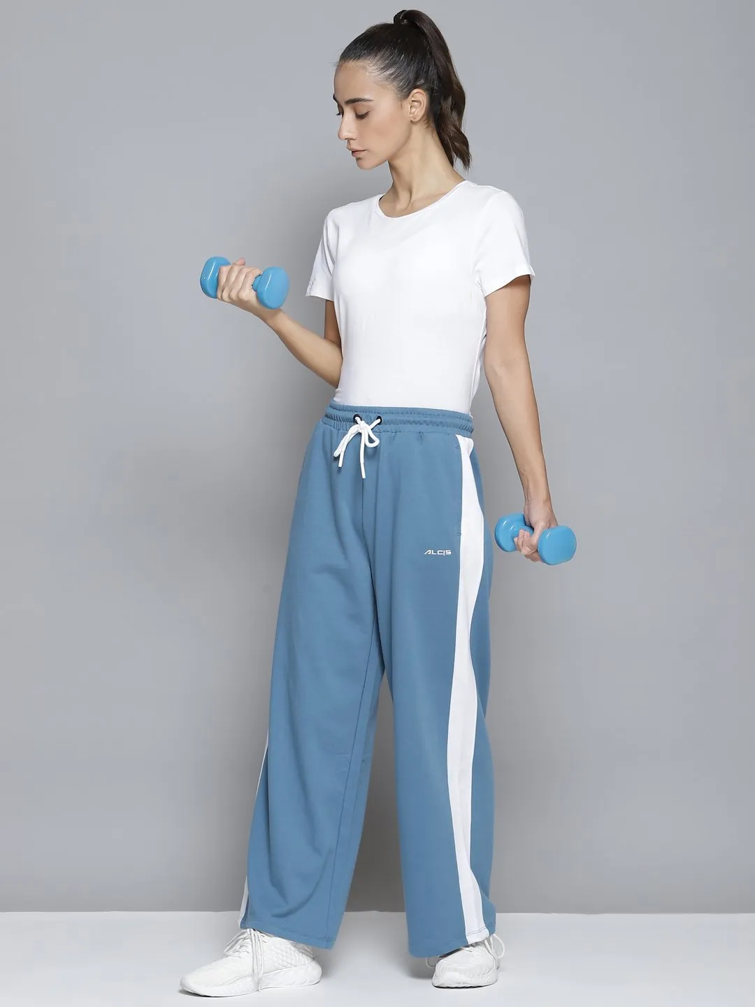 Modular Pocket System Stretch Motion Alcis Women Blue & White Striped Relaxed Fit Joggers