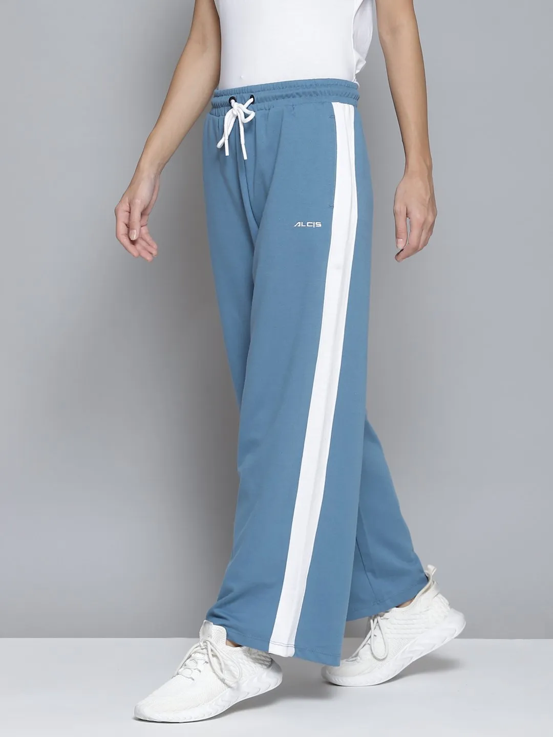 Breathable back panel Moisture Wicking Technology Alcis Women Blue & White Striped Relaxed Fit Joggers