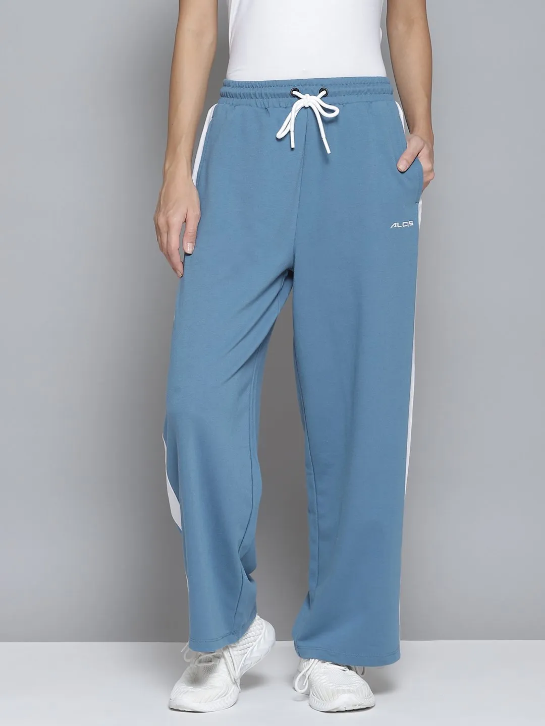 Alcis Women Blue & White Striped Relaxed Fit Joggers Stay Fresh
