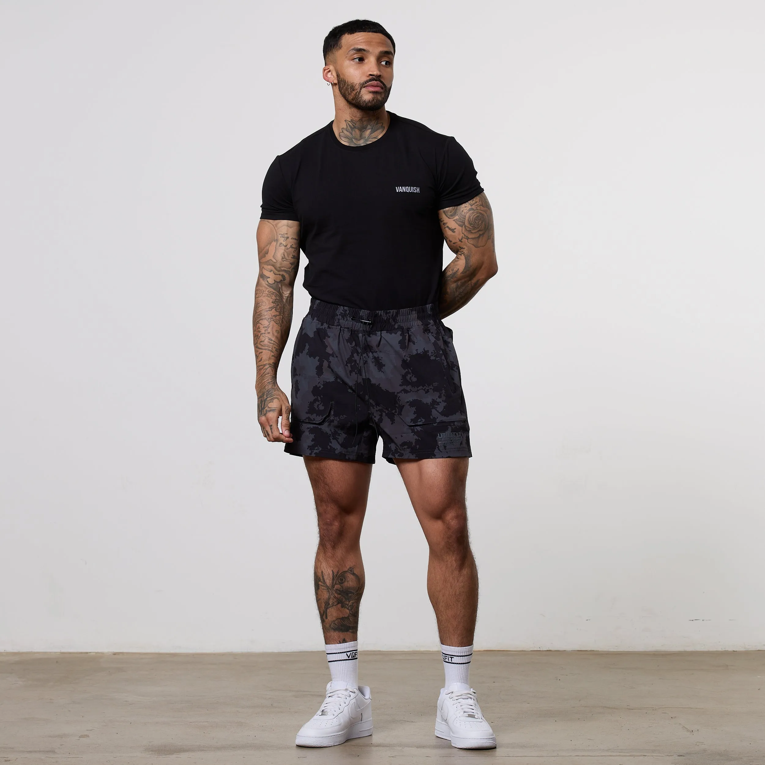 Urban Style Vanquish Utility Black Camo 4" Shorts