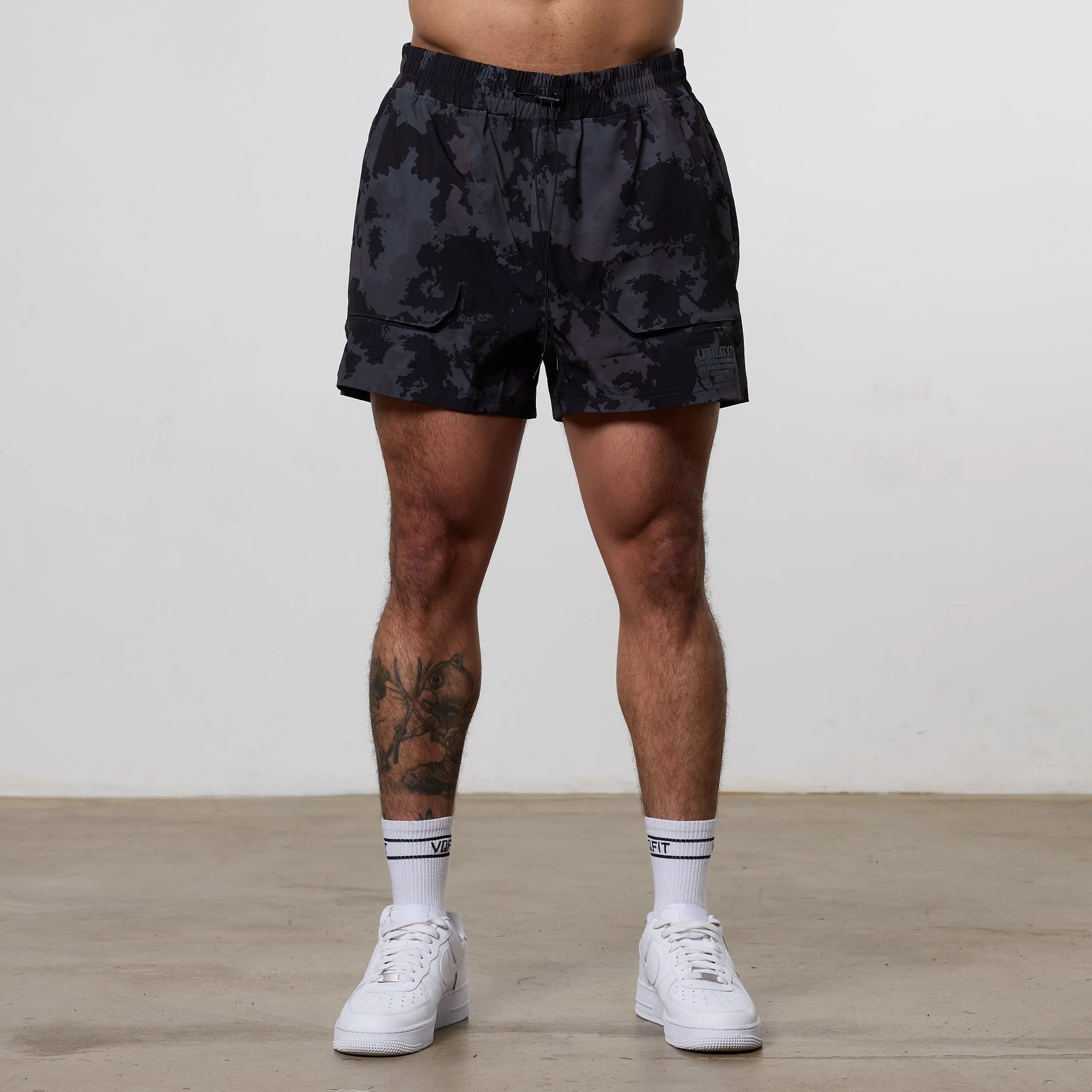 Quick Dry Material Vanquish Utility Black Camo 4" Shorts