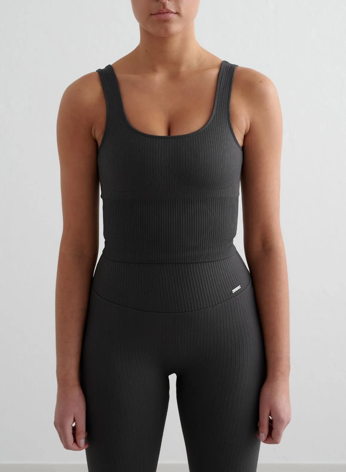 Shadow Grey Ribbed Seamless Shaping Bralette Quick Access Pocket Layer Smooth