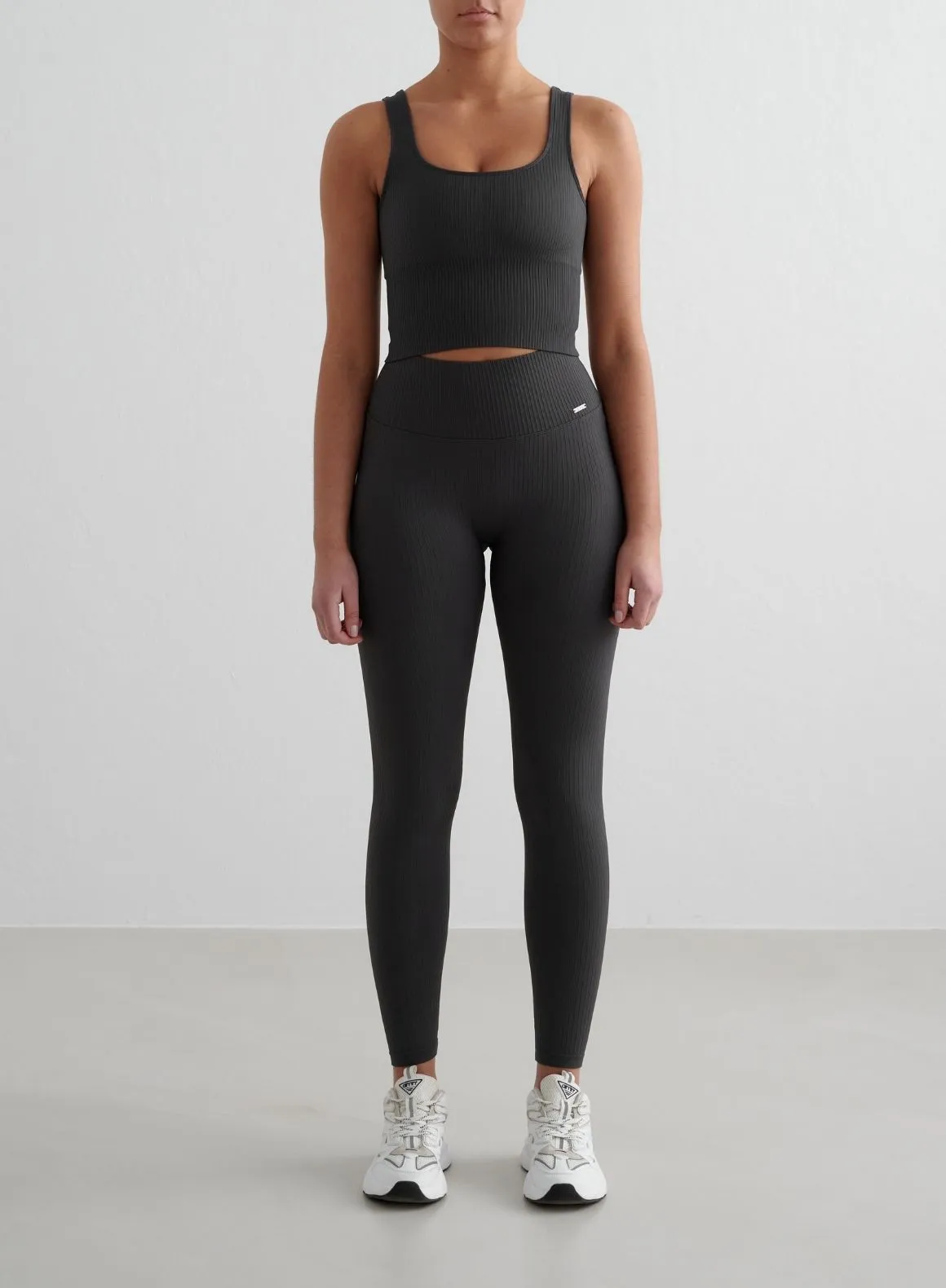 Dynamic Tension Control Durable Double Stitched Seams Shadow Grey Ribbed Seamless Shaping Bralette