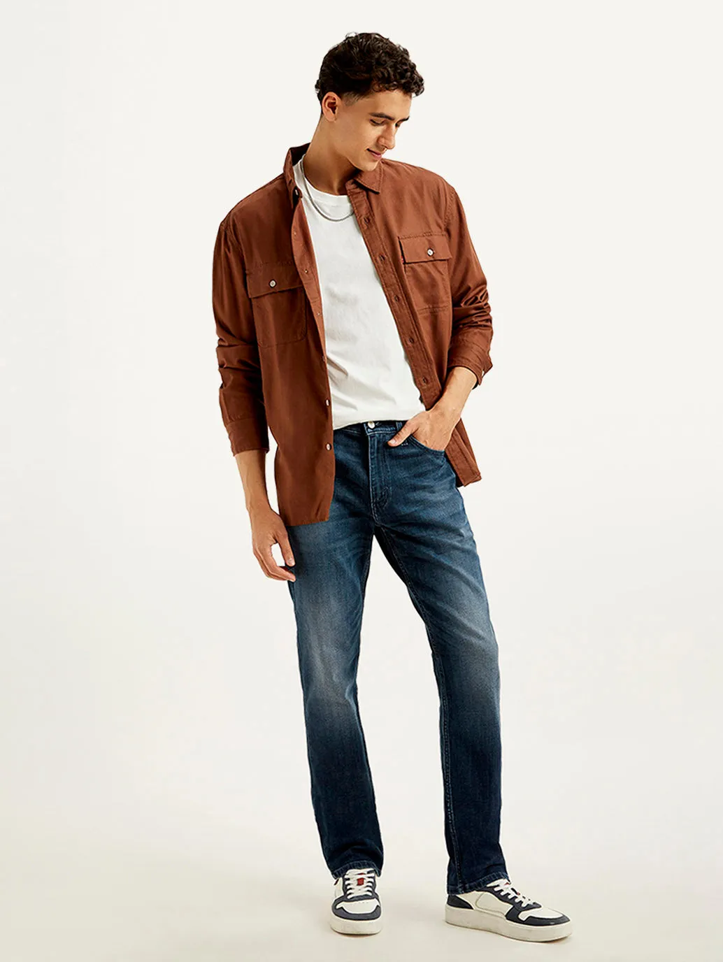 Travel Outfit Professional Wear Raw Hem Design Men's 511 Dark Blue Slim Fit Mid Rise Jeans