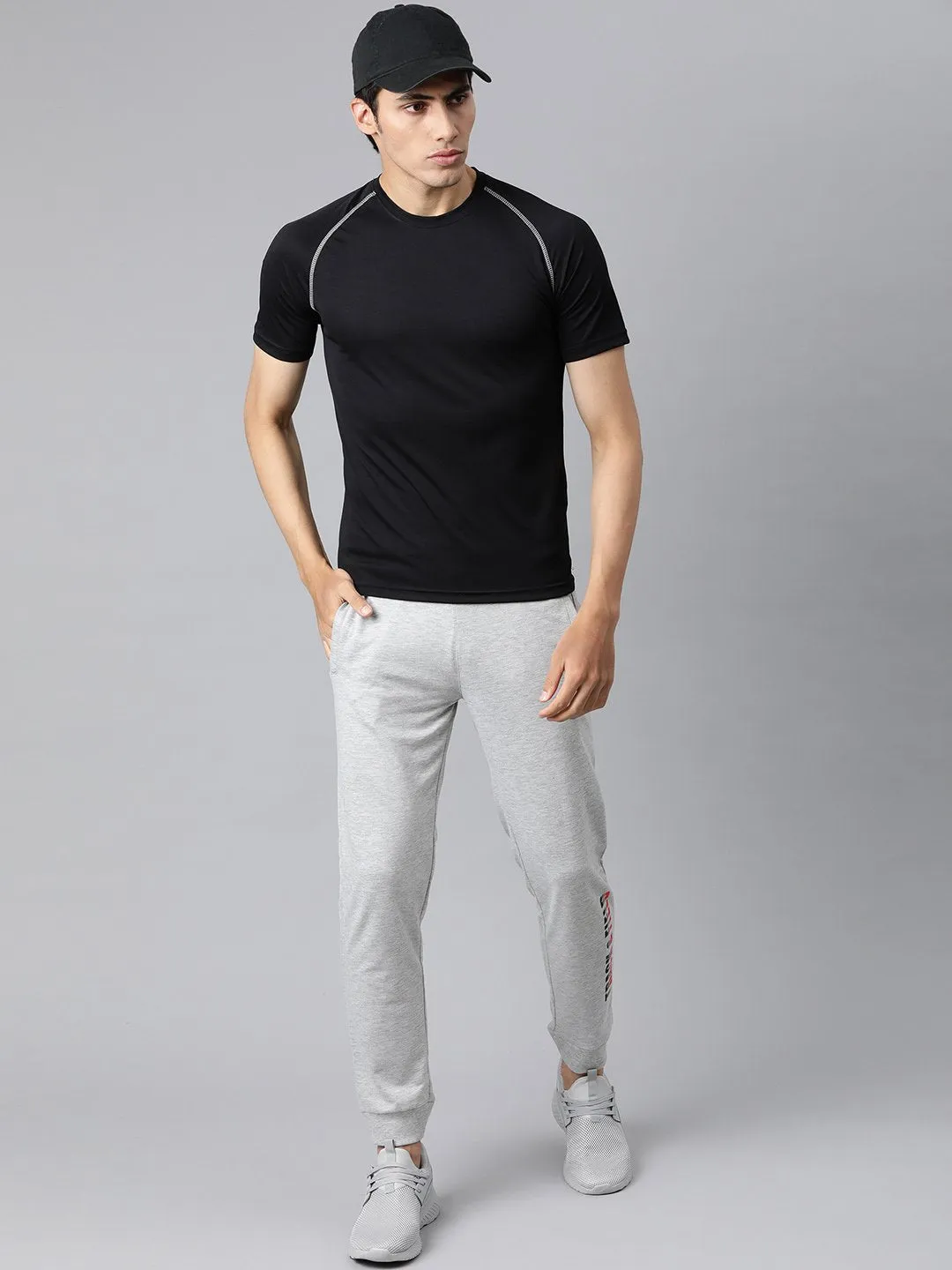 Alcis Men Grey Melange Solid Joggers Non Irritating Seams Travel Ready