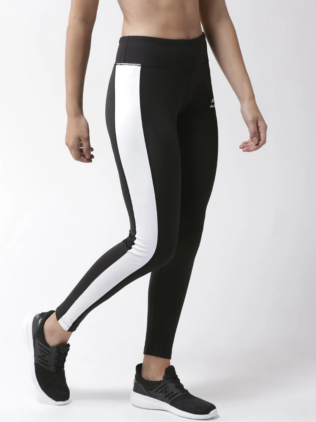 Alcis Women Black White Solid Tights Eco Friendly Gym Workout