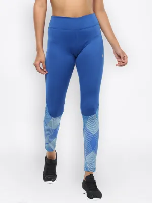 Alcis Women Blue Printed Training Leggings Smooth Fit Thermal Warm Travel Enthusiast