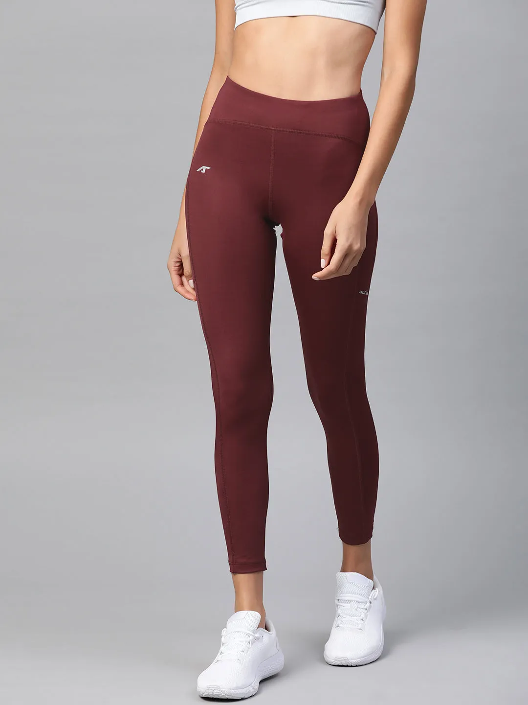 Anytime Wear Alcis Women Burgundy Solid Cropped Tights