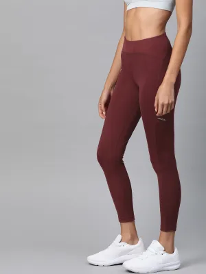 Figure Hug Work Commute Breathable Fabric Alcis Women Burgundy Solid Cropped Tights