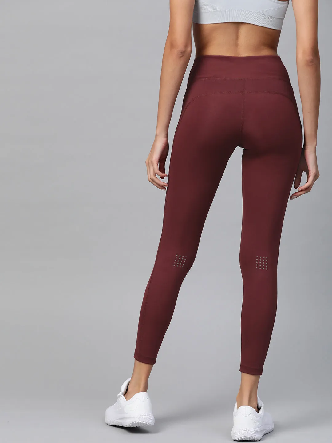 Alcis Women Burgundy Solid Cropped Tights Gusseted Crotch Double Layer Pilates Session
