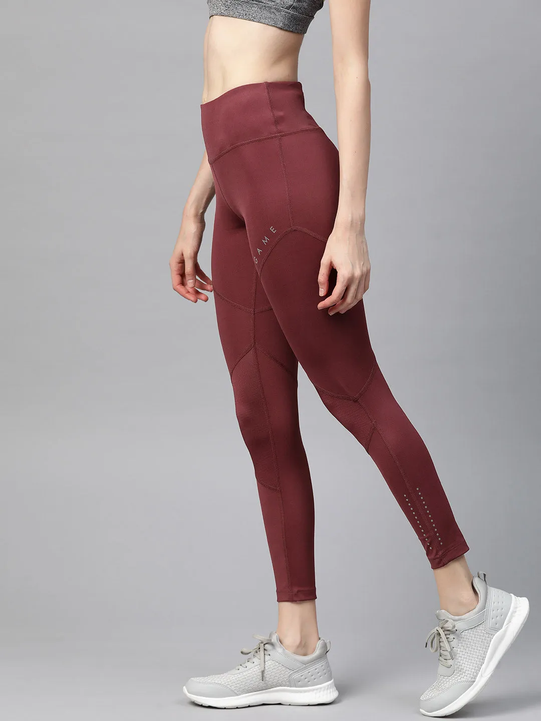 Alcis Women Maroon Solid Cropped Tights Anti Odor Outdoor Lover