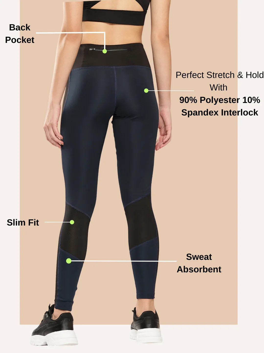 Long Wearing Alcis Women Teal Blue & Black Colourblocked Tights