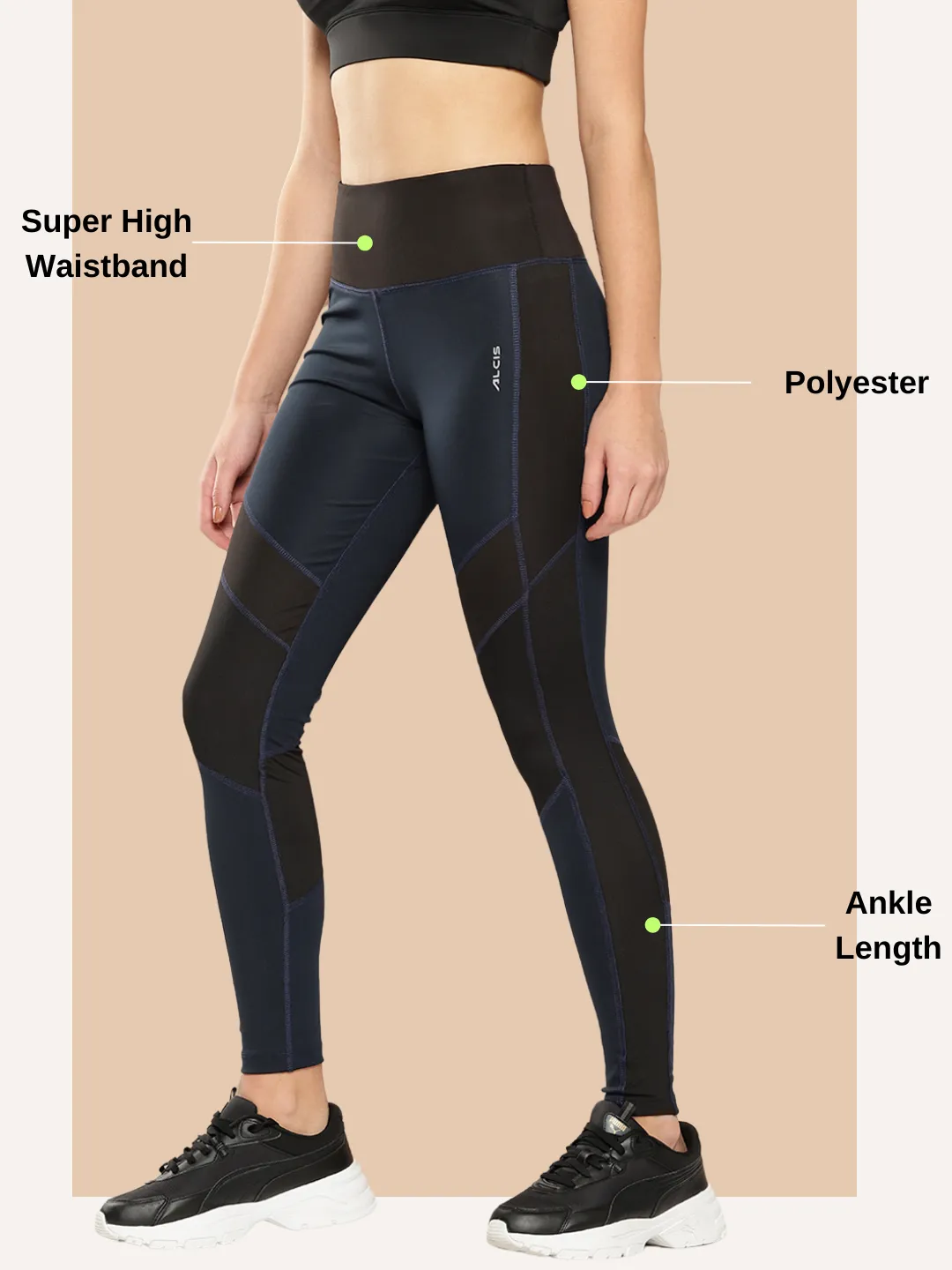 Alcis Women Teal Blue & Black Colourblocked Tights Breathable mesh