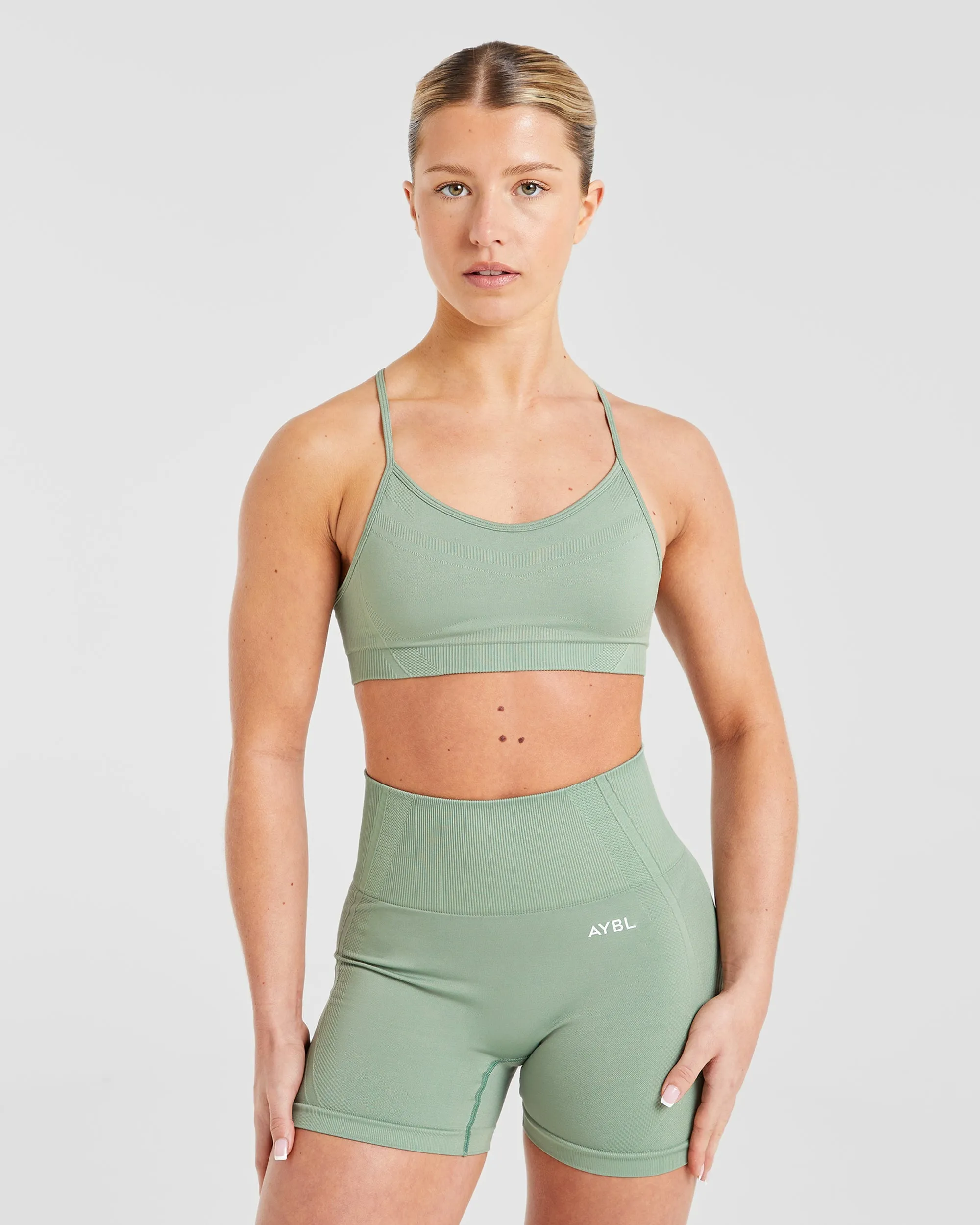 Cap-sleeved seams Balance V3 Seamless Strappy Sports Bra - Grove Green