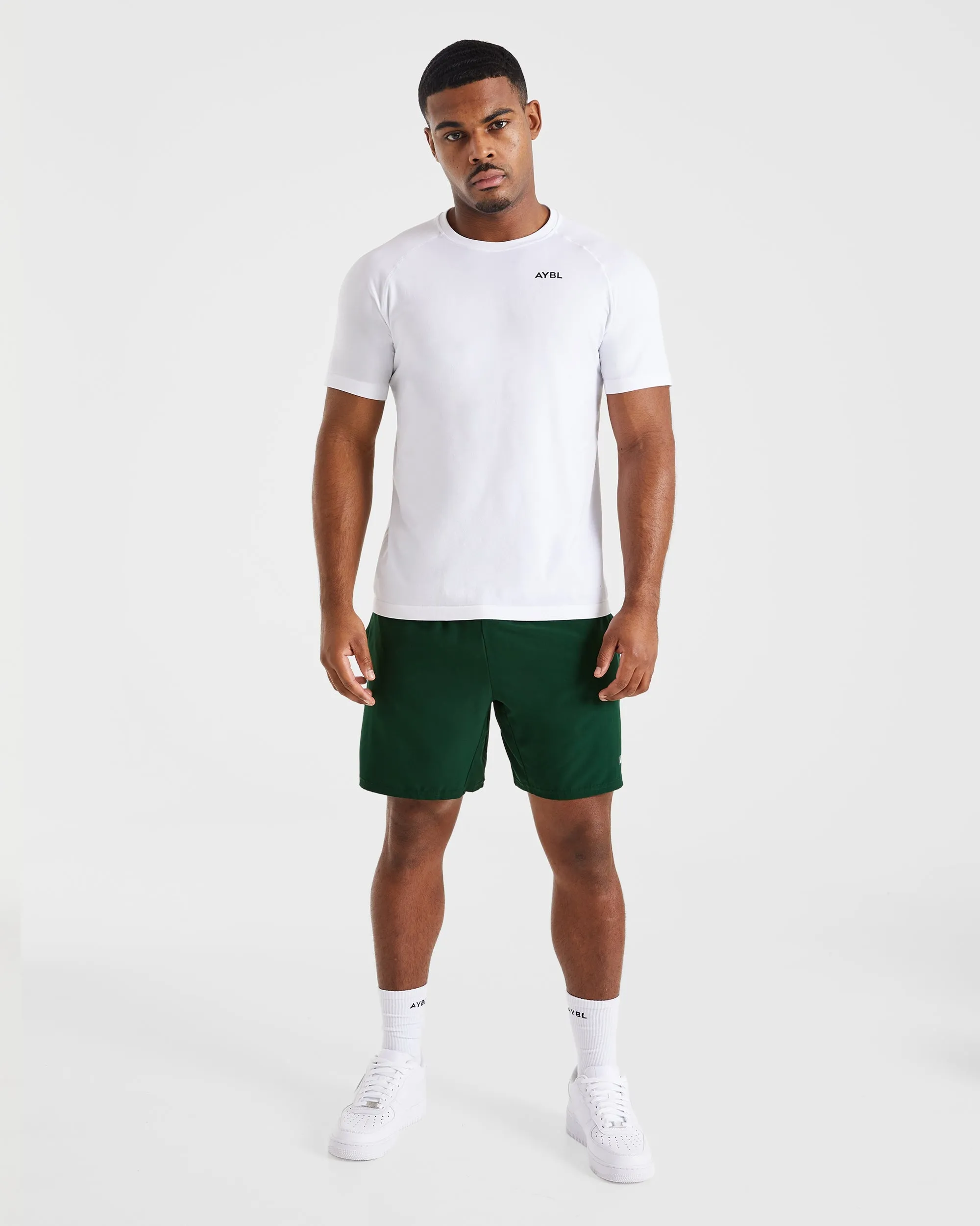 Double Layered Knees stretchy design Core 7" Shorts - Forest Green