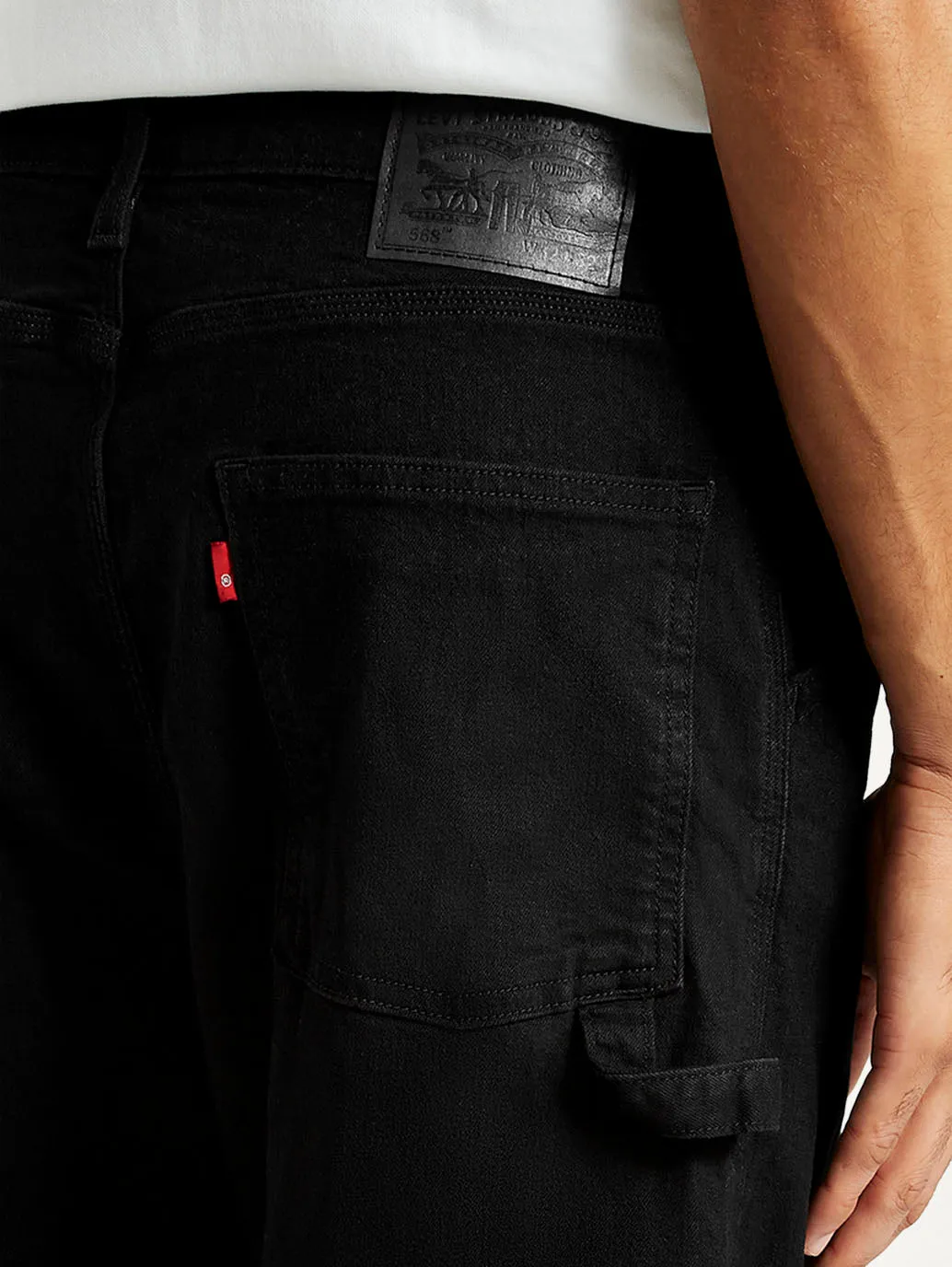 Men's 568 Black Loose Straight Fit Mid Rise Carpenter Jeans Water Efficient Wash Process