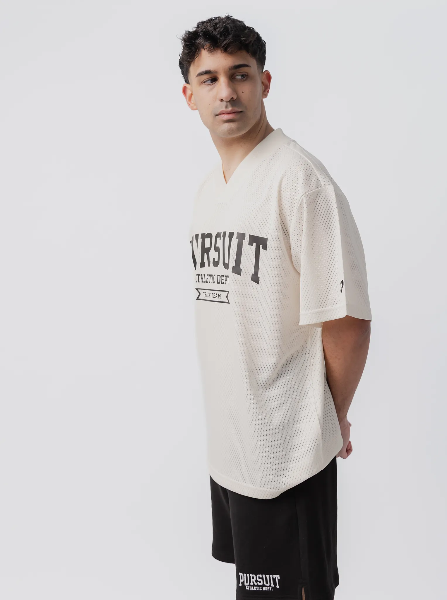 Printed Pattern Streetwear Varsity Mesh Jersey in Bone