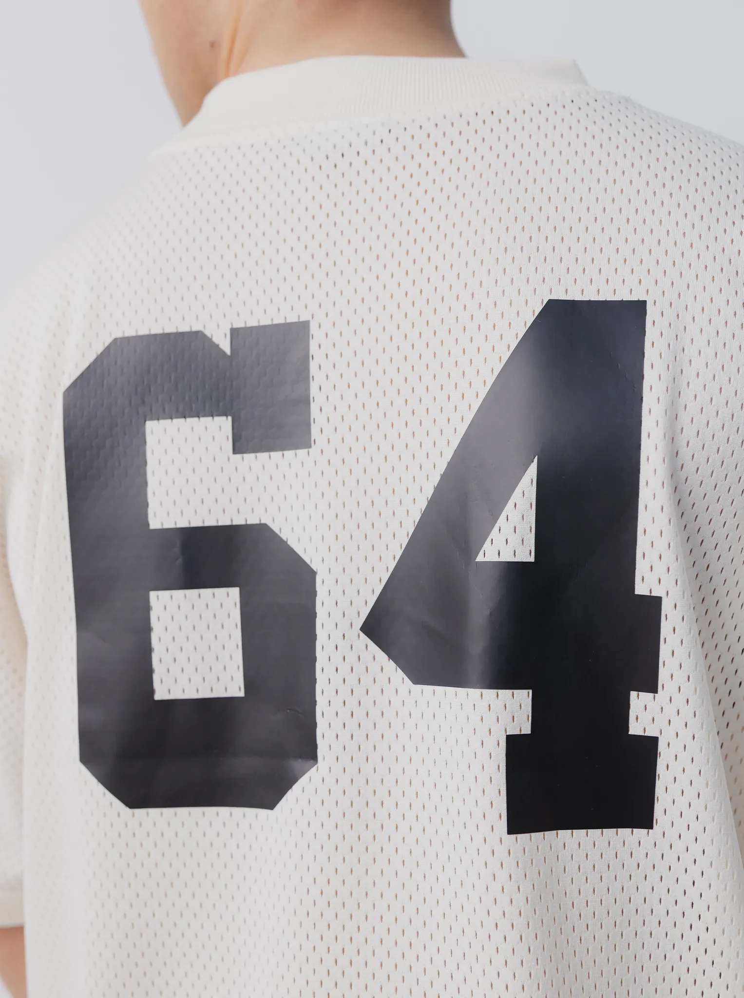 Varsity Mesh Jersey in Bone Vintage Wash Effect Compact Ribbed Cuffs