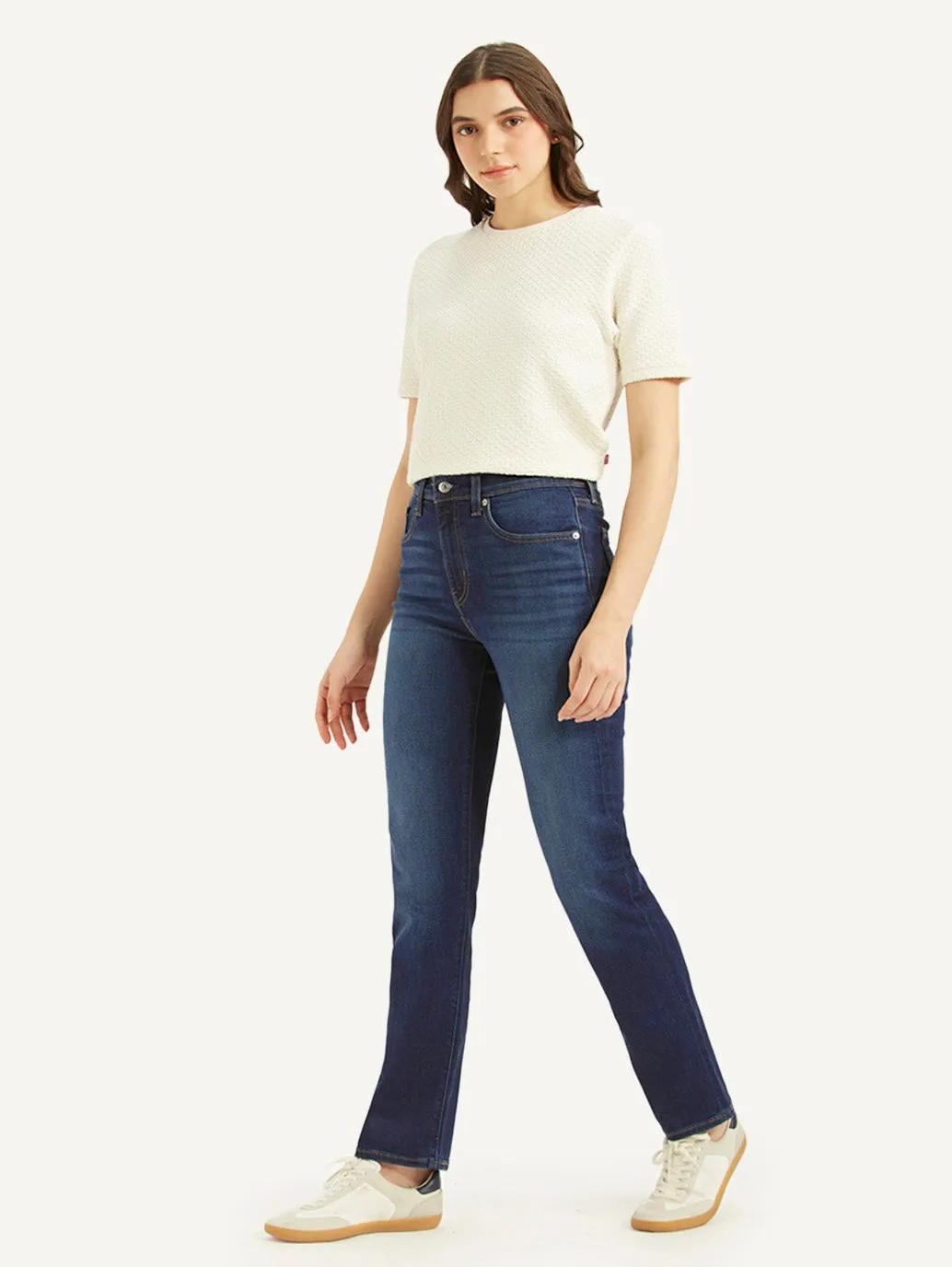 Modern Look Women's 724 Dark Blue Straight Fit High Rise Jeans