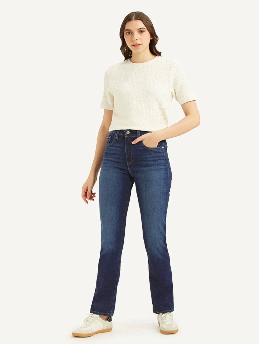 Women's 724 Dark Blue Straight Fit High Rise Jeans Shopping Day High Quality Weekend Style