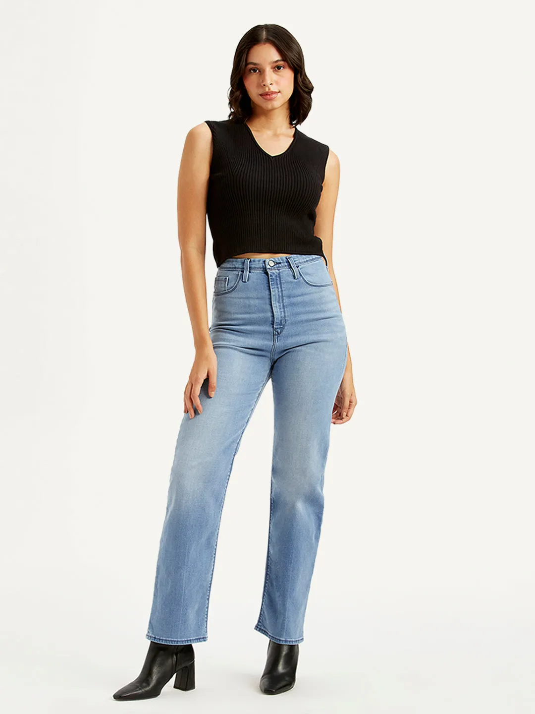 Outfit Vibe Women's Light Blue Ribcage Straight Fit High Rise Jeans
