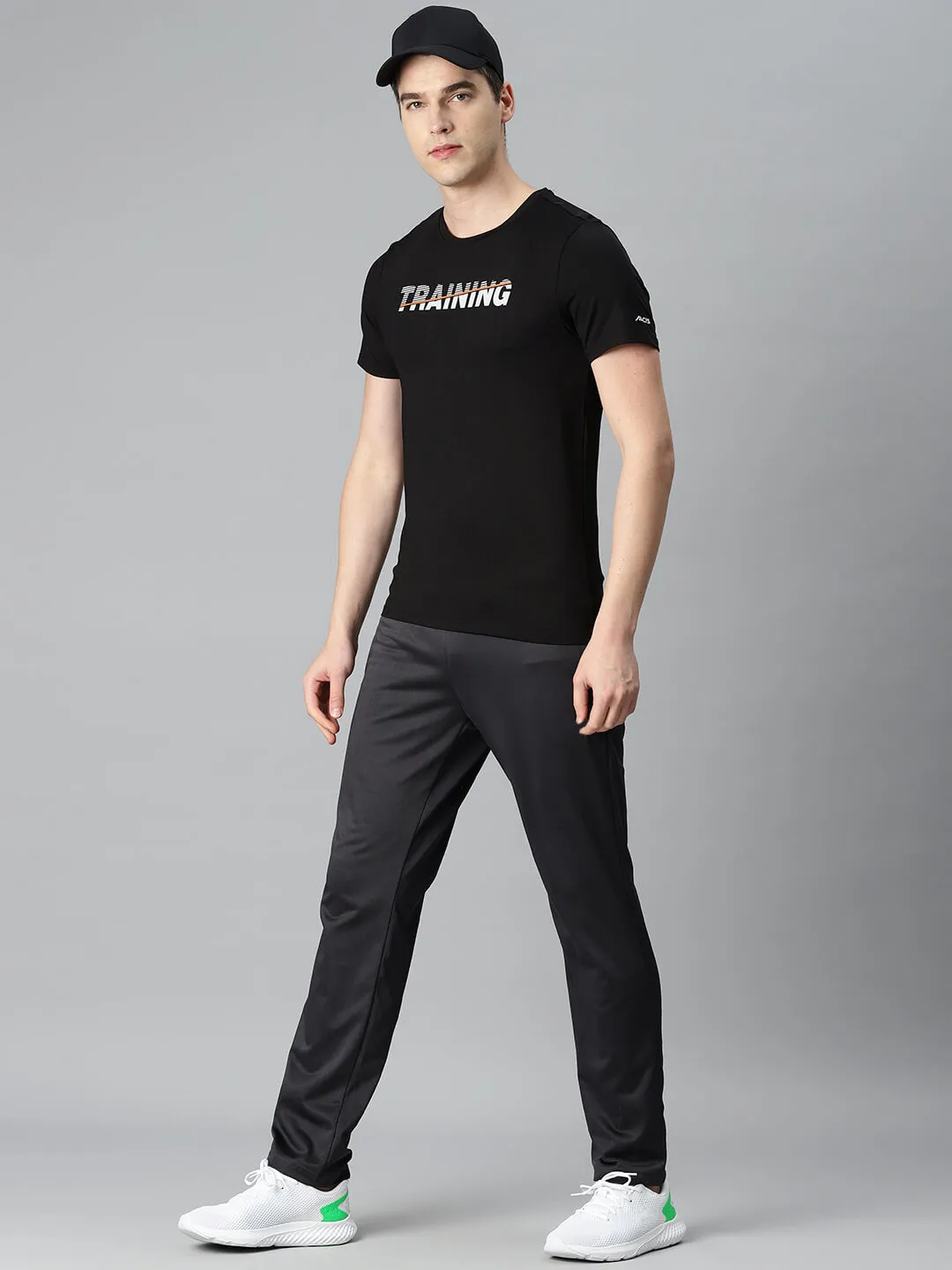 Alcis Men Black Typography Printed Anti Static Slim Fit Sports T-shirt AntiStaticLining SnagFree Fabric