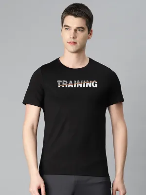 Soft Motion ReinforcedHems Alcis Men Black Typography Printed Anti Static Slim Fit Sports T-shirt