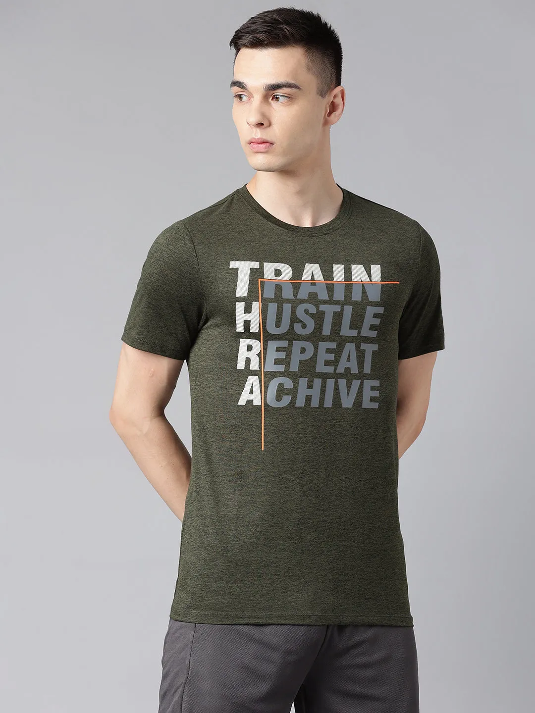 Alcis Men's Olive & Black Anti-Static Drytech  Slim-Fit Training Tee HighVisibility Trim AirflowOptimized