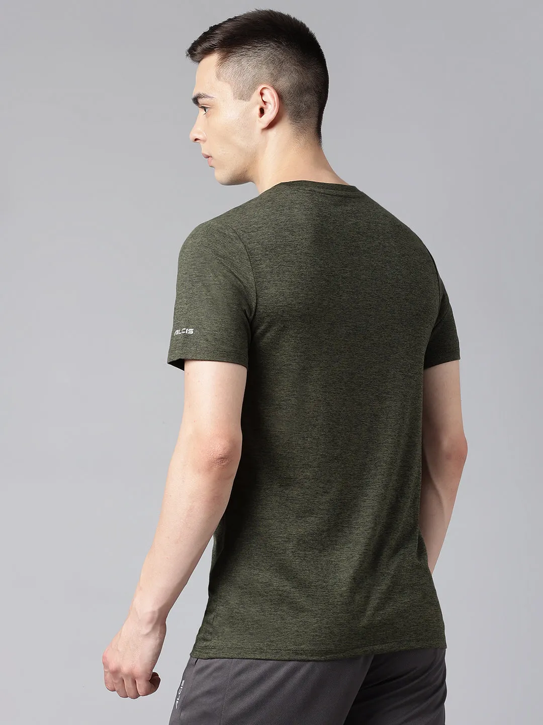 Alcis Men's Olive & Black Anti-Static Drytech  Slim-Fit Training Tee Layered Paneling SoftTouchFinish