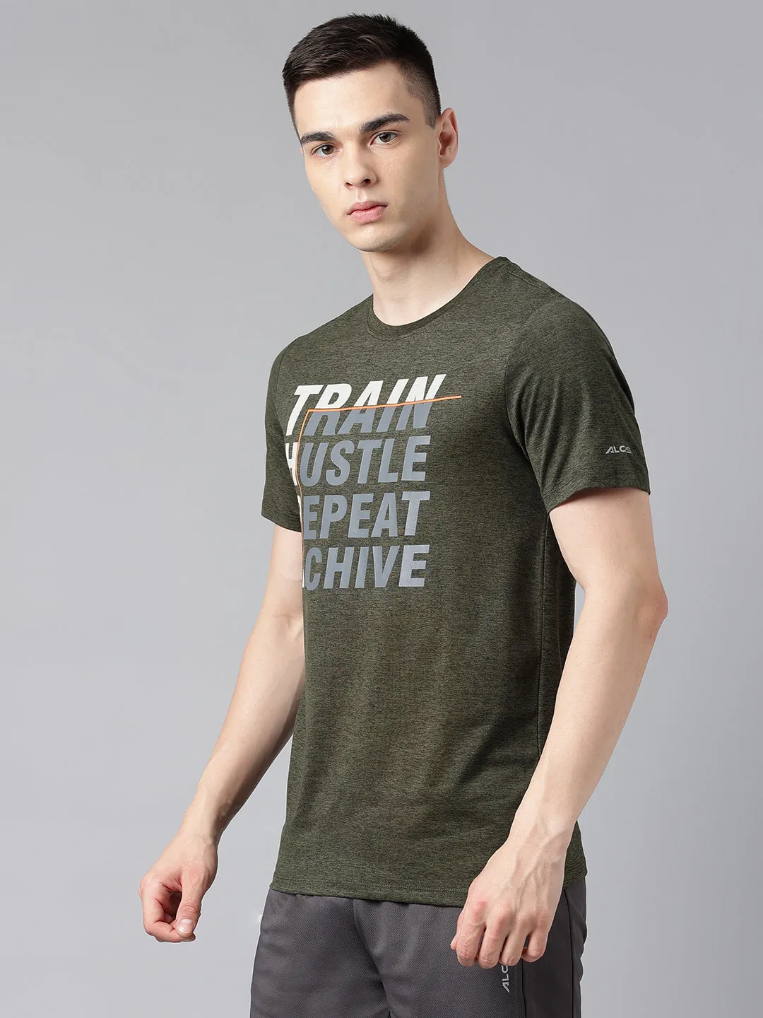 Harbor Style City Soul Alcis Men's Olive & Black Anti-Static Drytech  Slim-Fit Training Tee