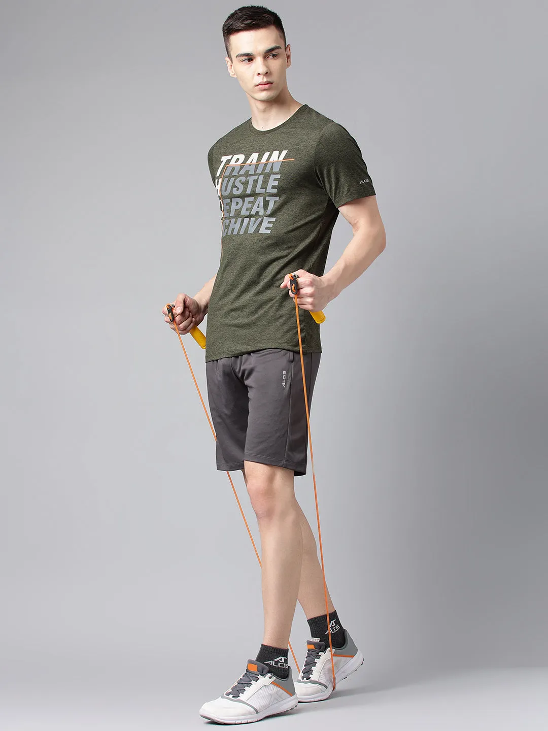 Alcis Men's Olive & Black Anti-Static Drytech  Slim-Fit Training Tee Recycled Polyester Blend Red Flash