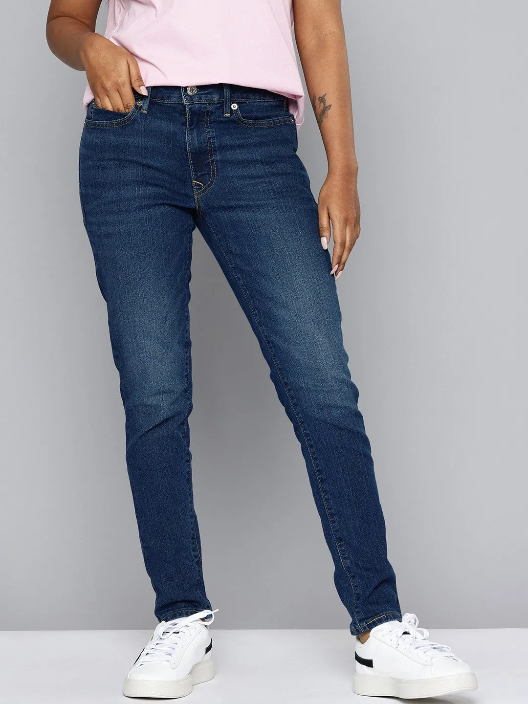 Women's 711 Blue Skinny Fit Mid Rise Jeans Plain Favorite Comfy Streetwear Fan Music Event