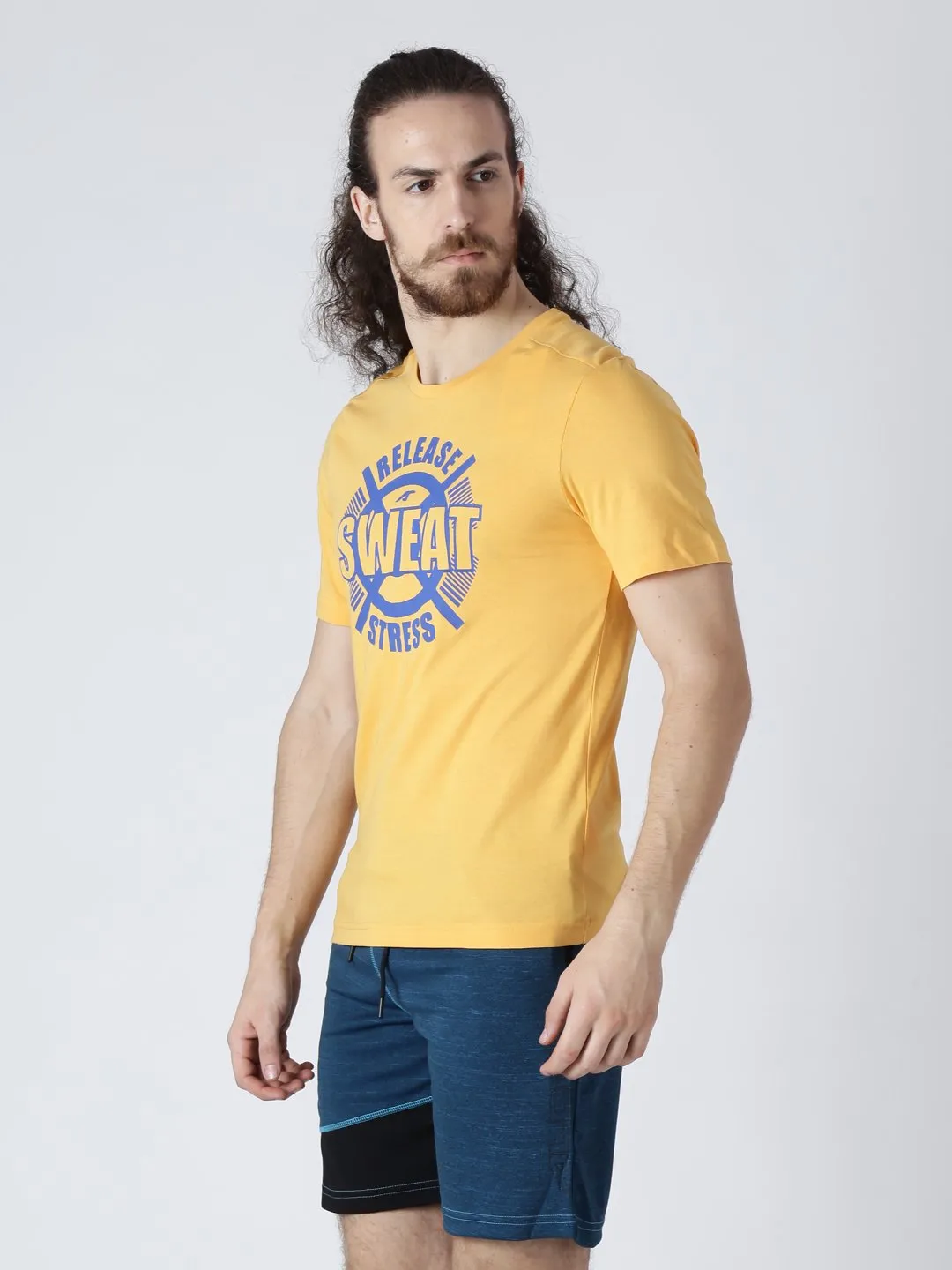 AntiFadeTechnology Alcis Mens Printed Sweat Yellow T-Shirt-S-Yellow
