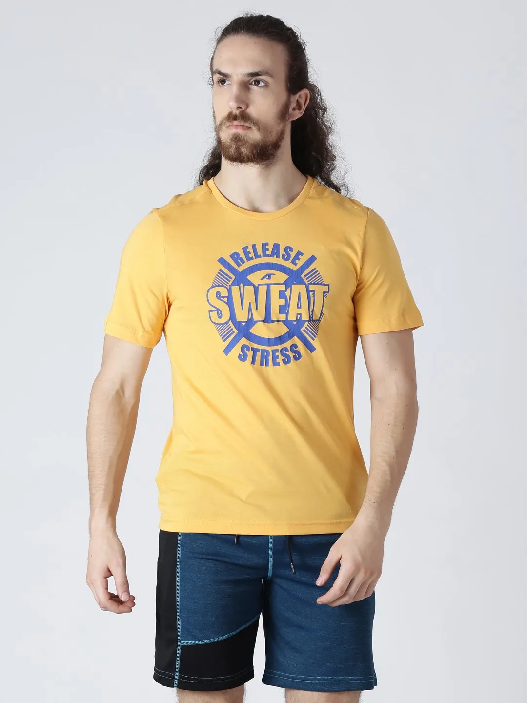 Alcis Mens Printed Sweat Yellow T-Shirt-S-Yellow LowProfile Flexible Waistband