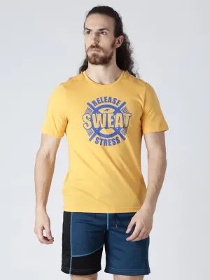 Alcis Mens Printed Sweat Yellow T-Shirt-S-Yellow LowProfile Flexible Waistband