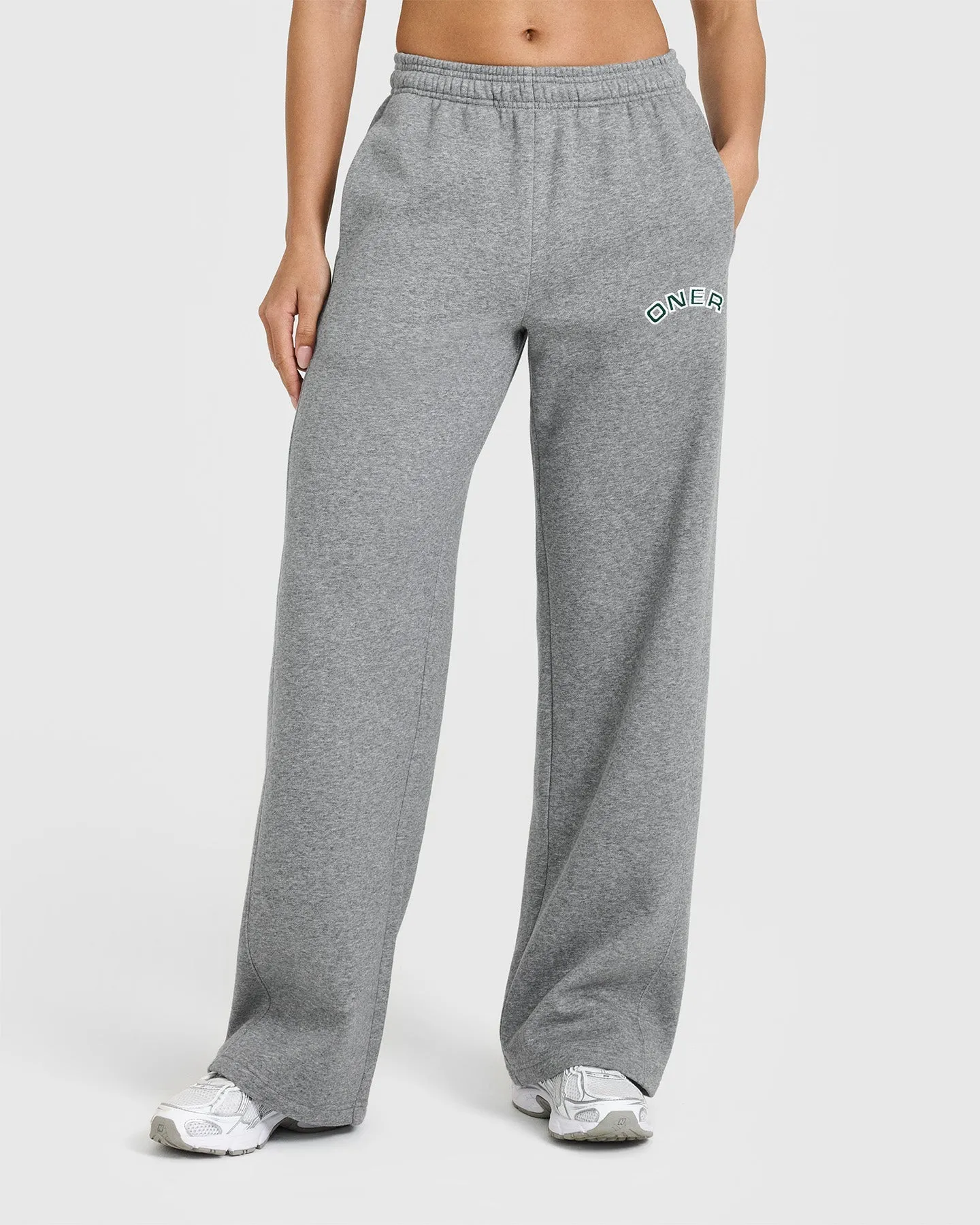 Chic Style EcoFriendlyBlend Foundations Straight Leg Joggers with Graphic | Charcoal Marl AntiPilling Surface