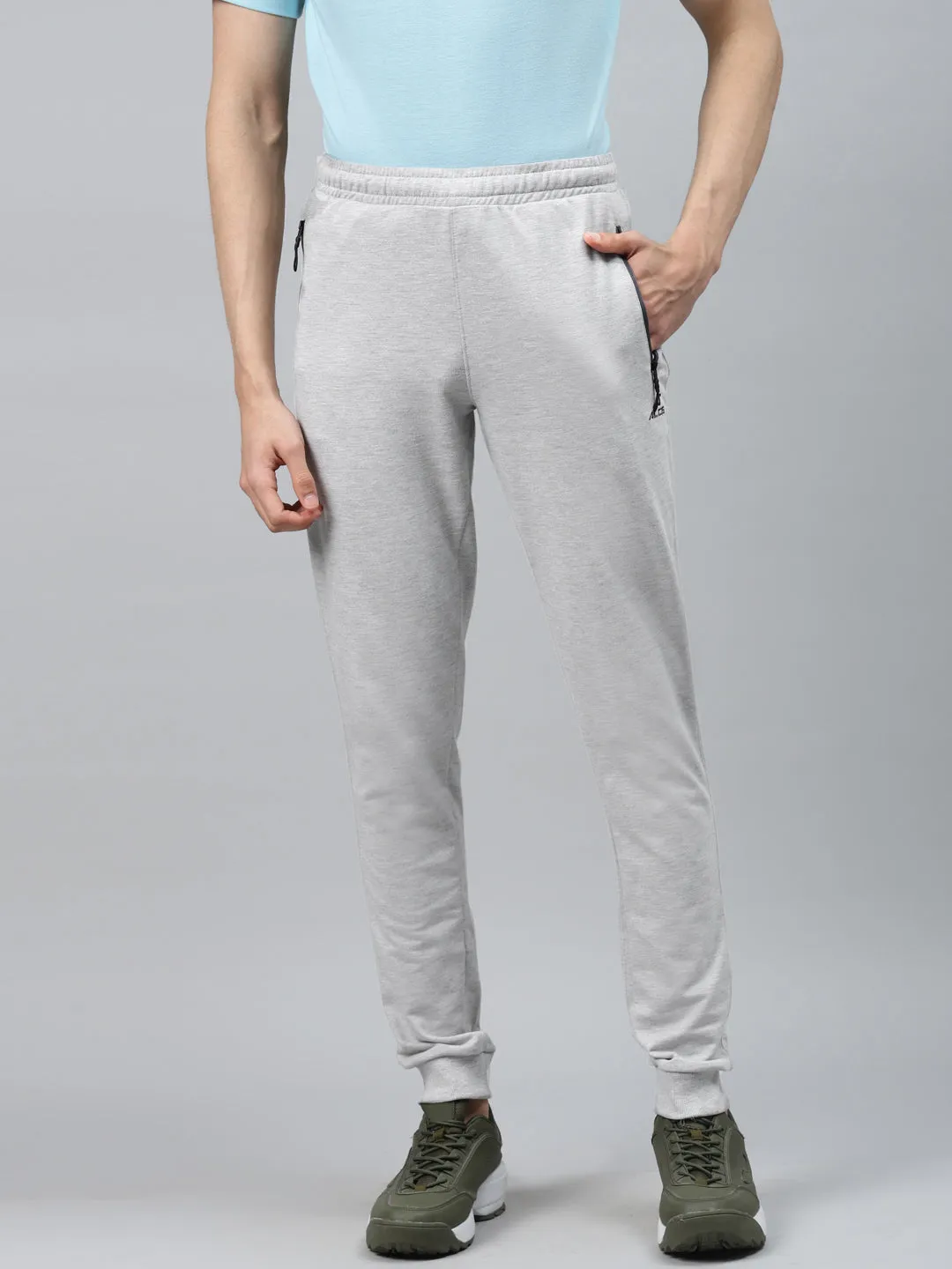 Alcis Men Solid GREY MELANGE Track Pants Basic Look NonChafingEdges