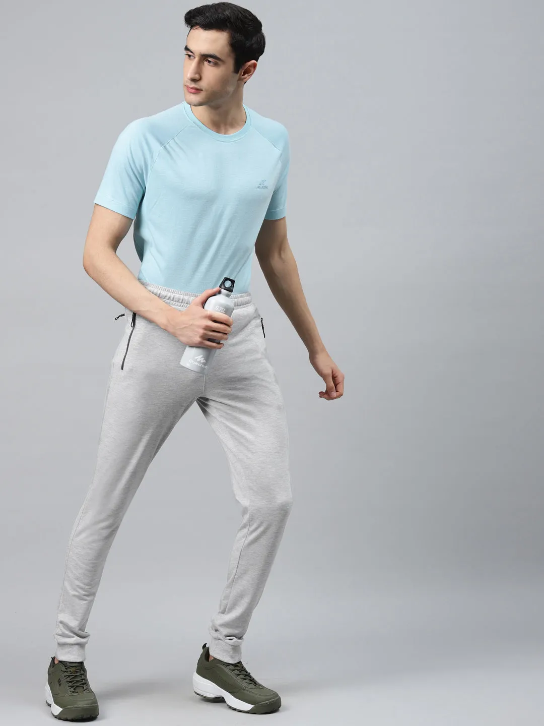 Alcis Men Solid GREY MELANGE Track Pants Recyclable Fabric Blend