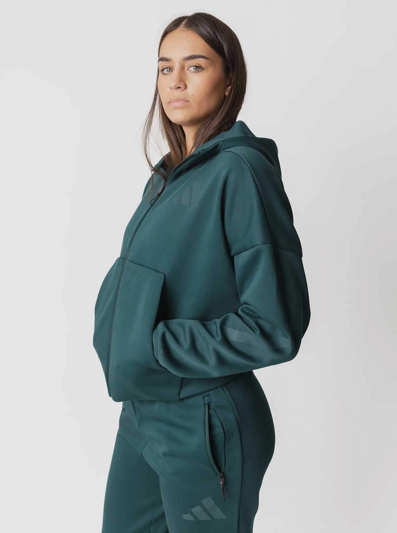 Reinforced Elbow Patches Ribbed Cuffs Z.N.E. Full Zip Hoodie