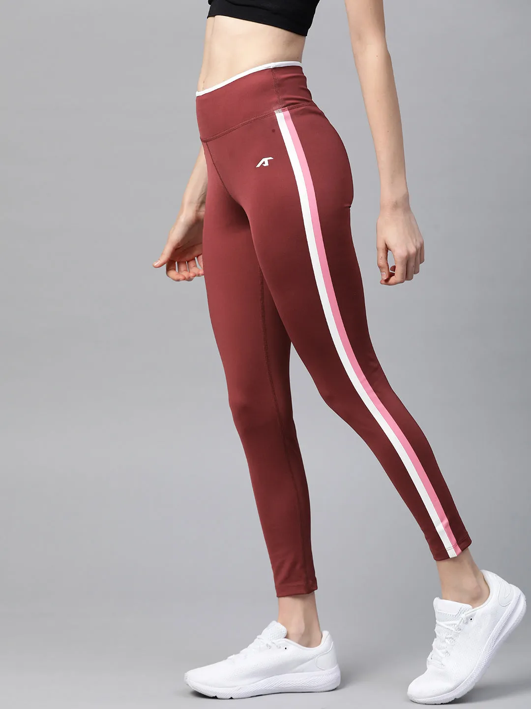 Alcis Women Burgundy Solid Cropped Tights Mood Fit
