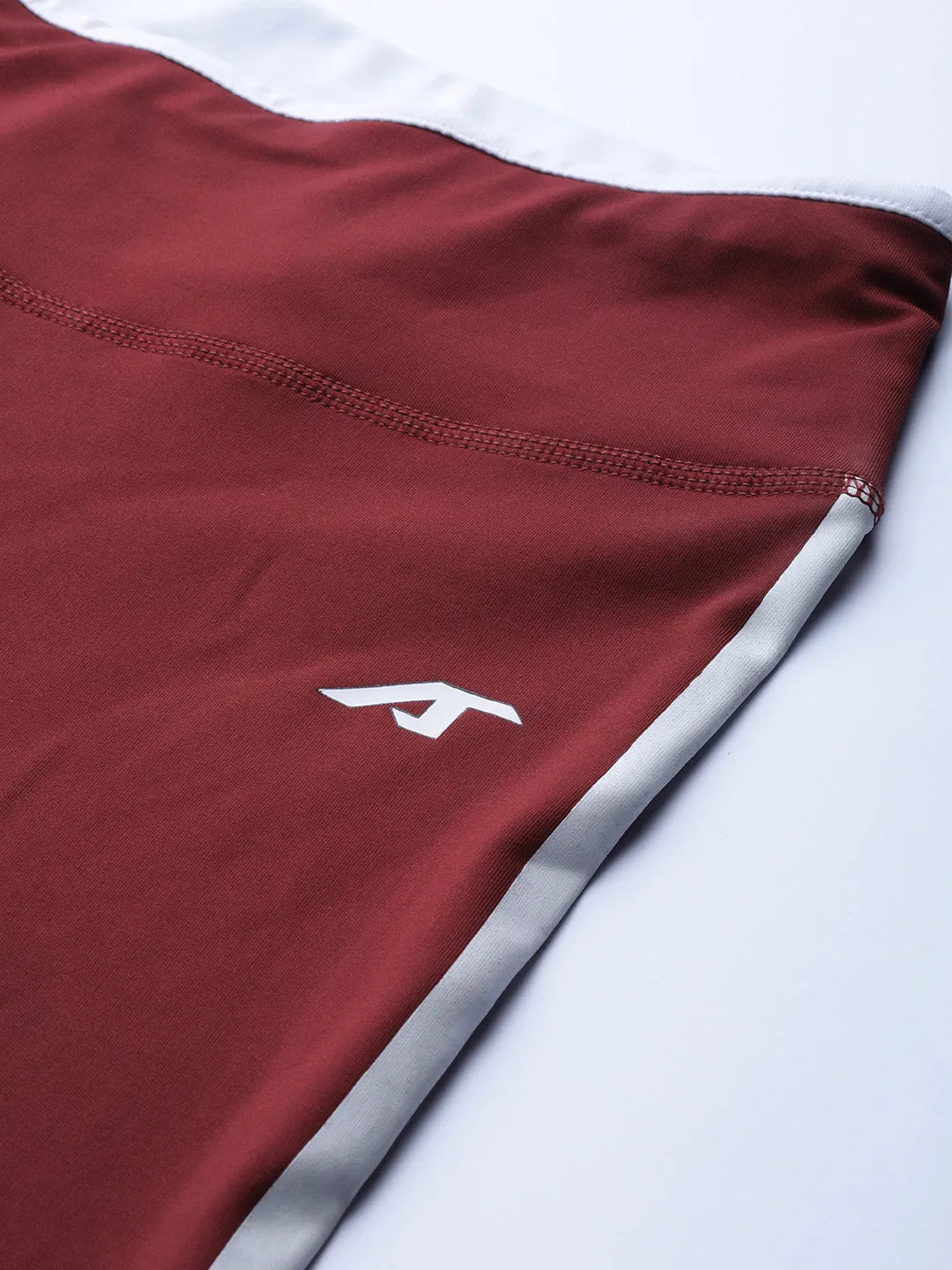 Sweat Wicking Squat Proof Fabric Alcis Women Burgundy Solid Cropped Tights