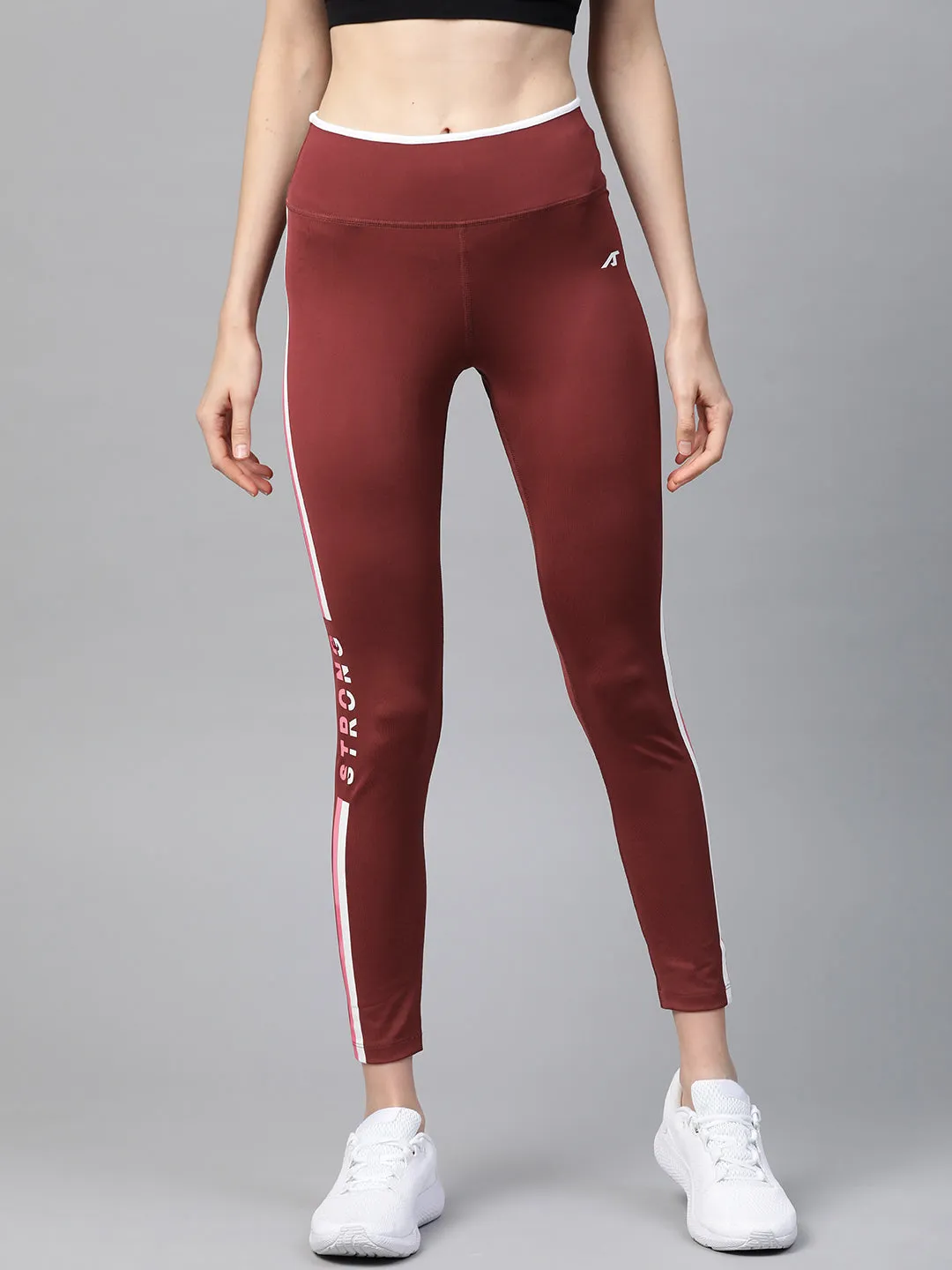 Alcis Women Burgundy Solid Cropped Tights Thermal Insulation No Ride Down Waist