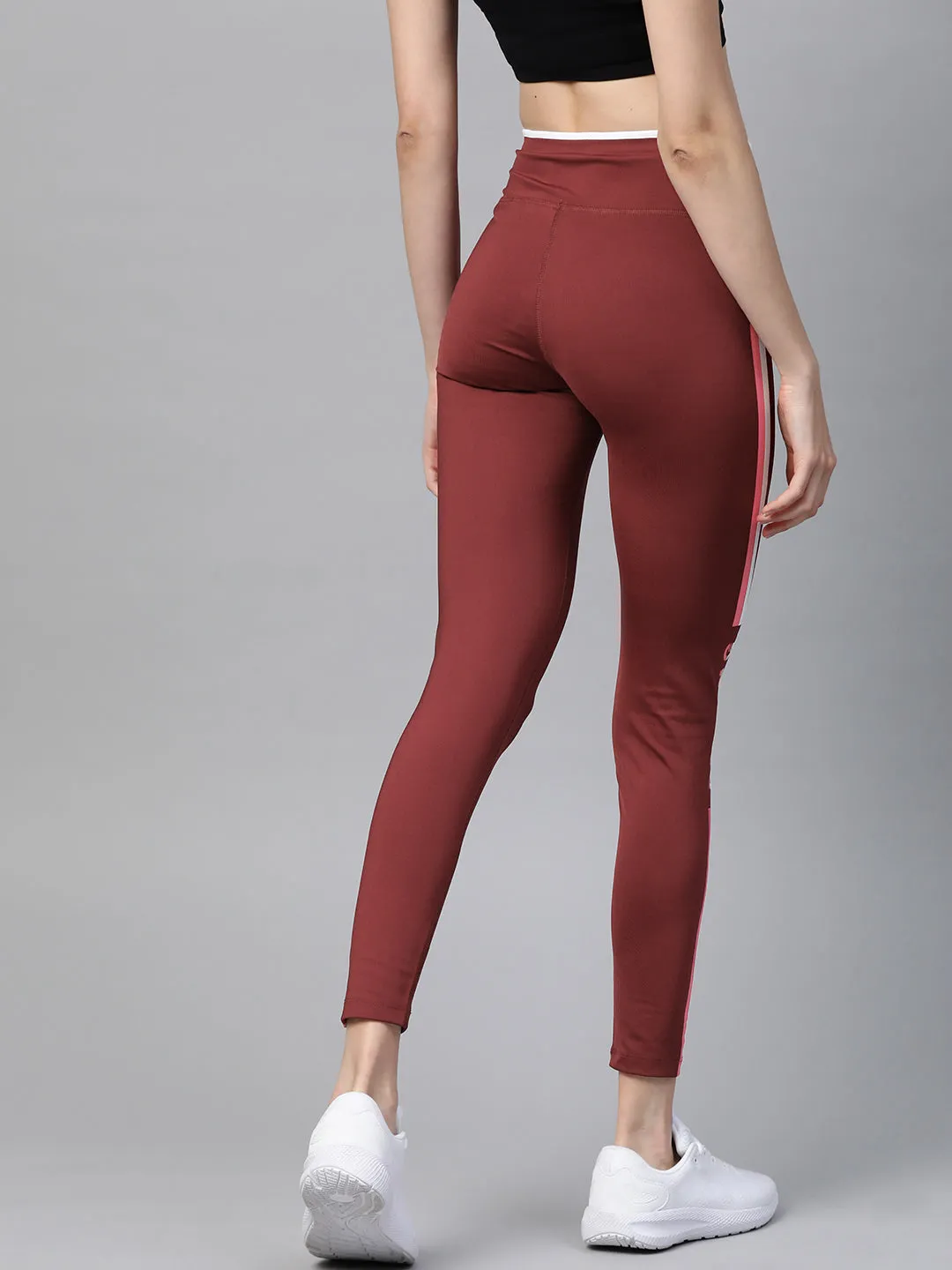 Plus Size Compression Support Alcis Women Burgundy Solid Cropped Tights