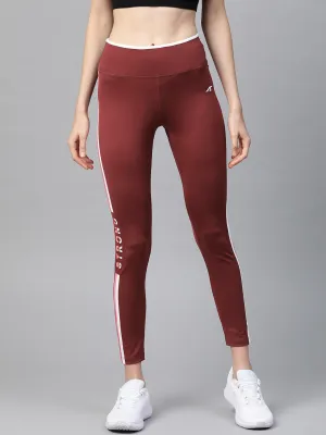 Alcis Women Burgundy Solid Cropped Tights Thermal Insulation No Ride Down Waist