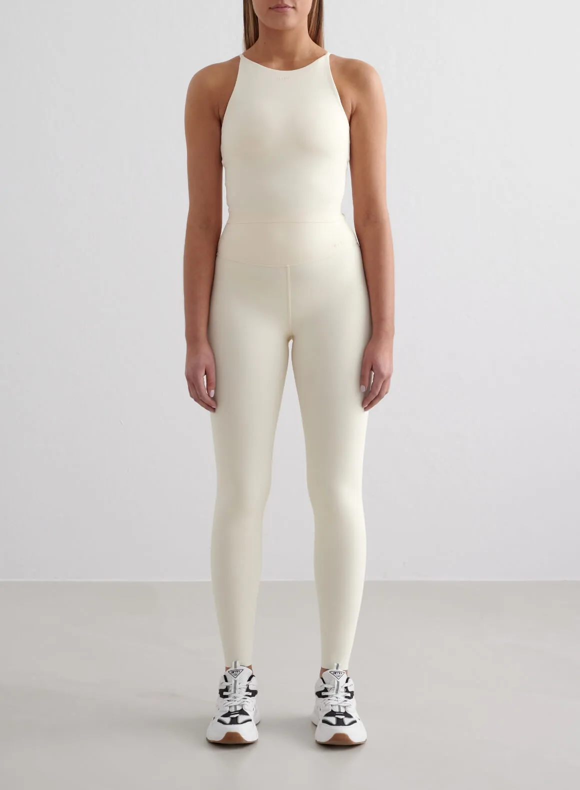 Almond White Sense Tights Rib Knit Postpartum Fit