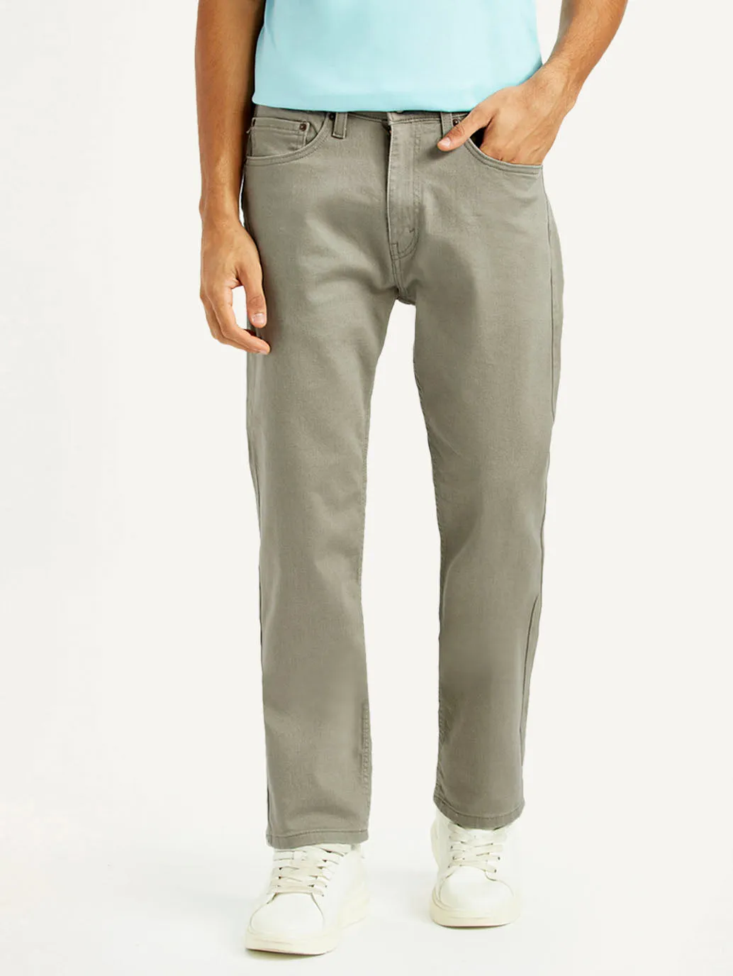 Versatile Relaxed Style UltraSoft Lining Men's 505 Grey Overdyed Straight Fit Mid Rise Jeans