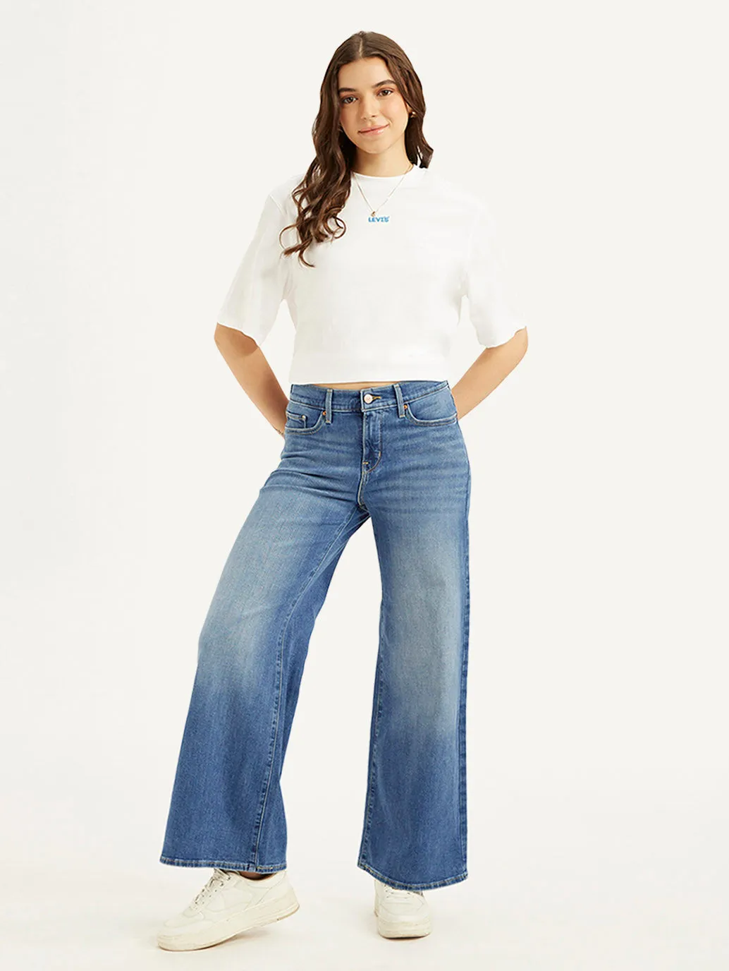 Women's 318 Blue Flared Fit High Rise Jeans Style Blend